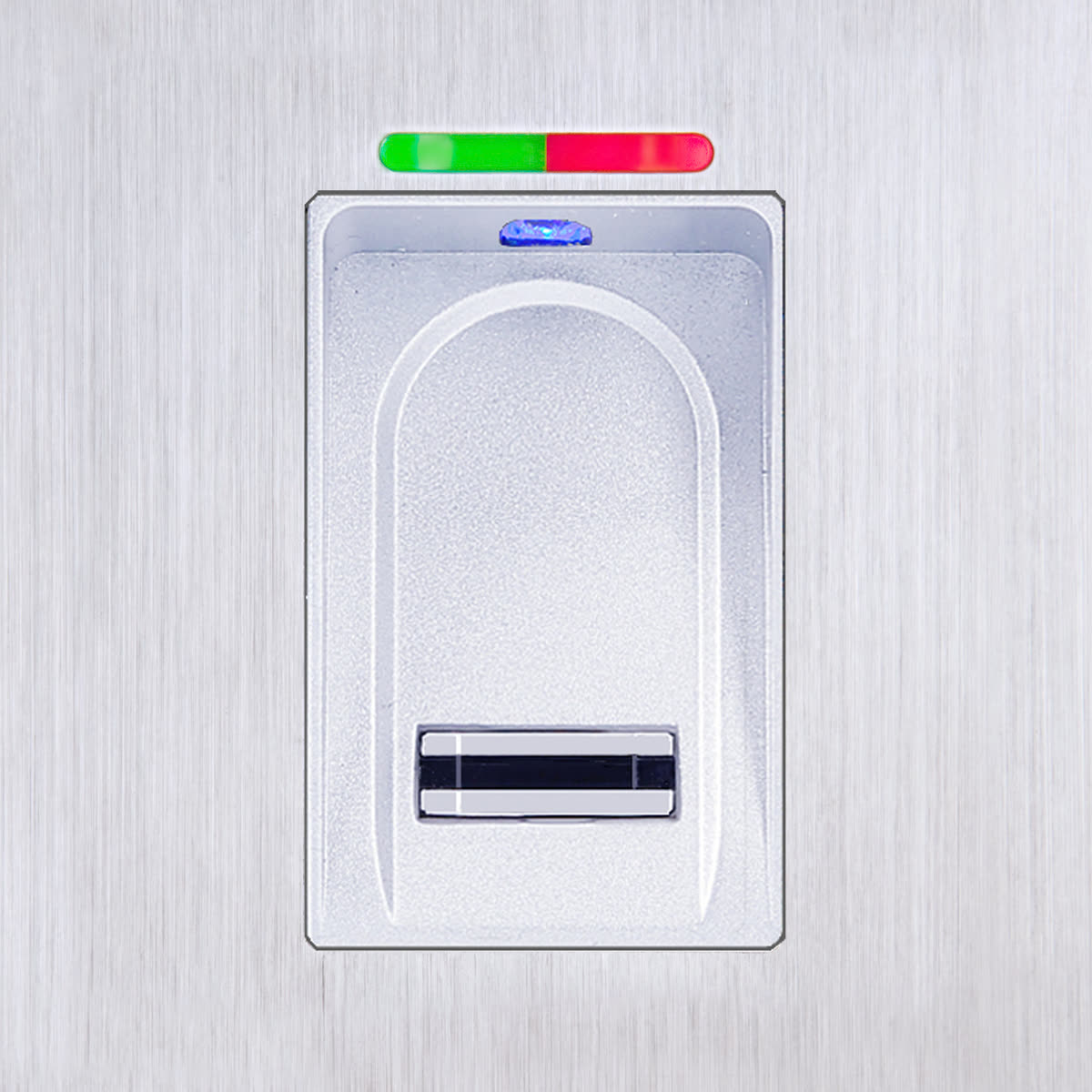 BioKey GATE New Line Fingerabdruckleser, flächenbündig in gebürstetem Edelstahl neben der Tür