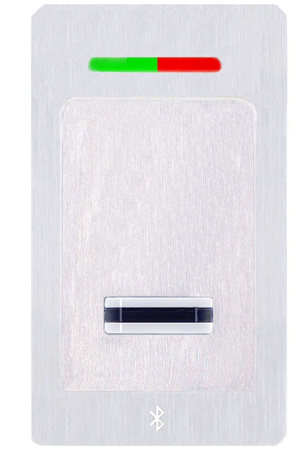 BioKey Mini-X Fingerabdruckleser in gebürstetem Edelstahl mit Bluetooth-Symbol